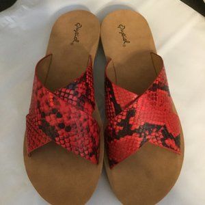 Red Animal print slide on sandals